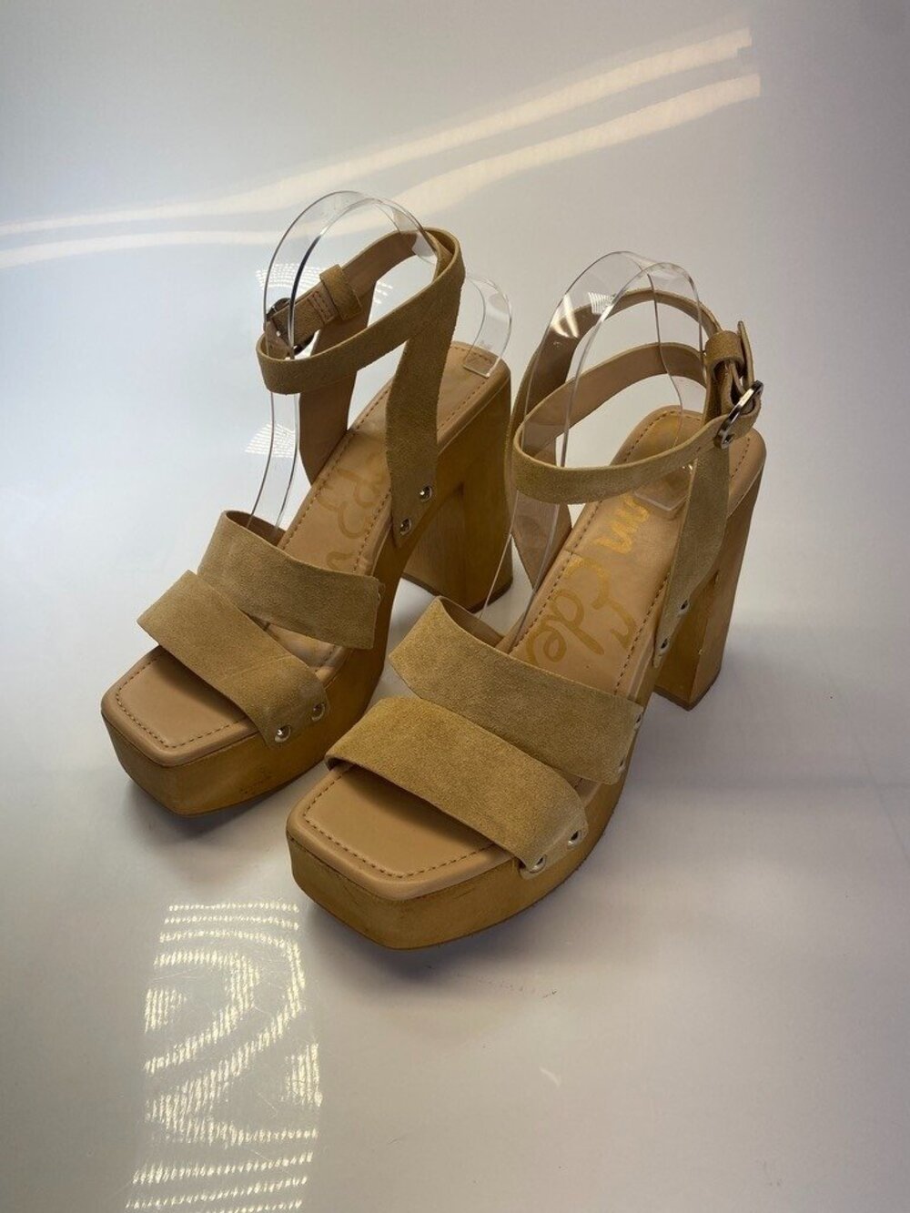 Sam Edelman Women's Leather Rosalind Strap Sesame Wooden Heel Sandal Sz 10 - Picture 10 of 11